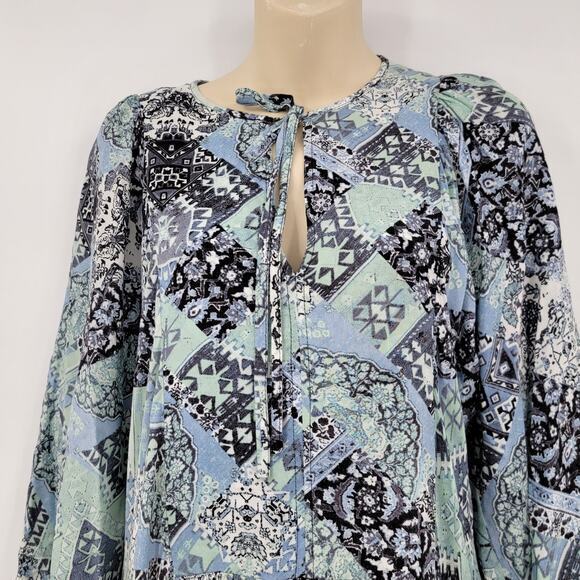 NEW Calvin Klein Women's‎ Floral Geo Print Blouson Puff Sleeve A Line Dress Blue - Picture 5 of 14